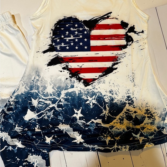 New, Boutique Patriotic 4th of July 2 Pc Girls Outfit, Tunic And Leggings 5-6Y - Picture 4 of 5